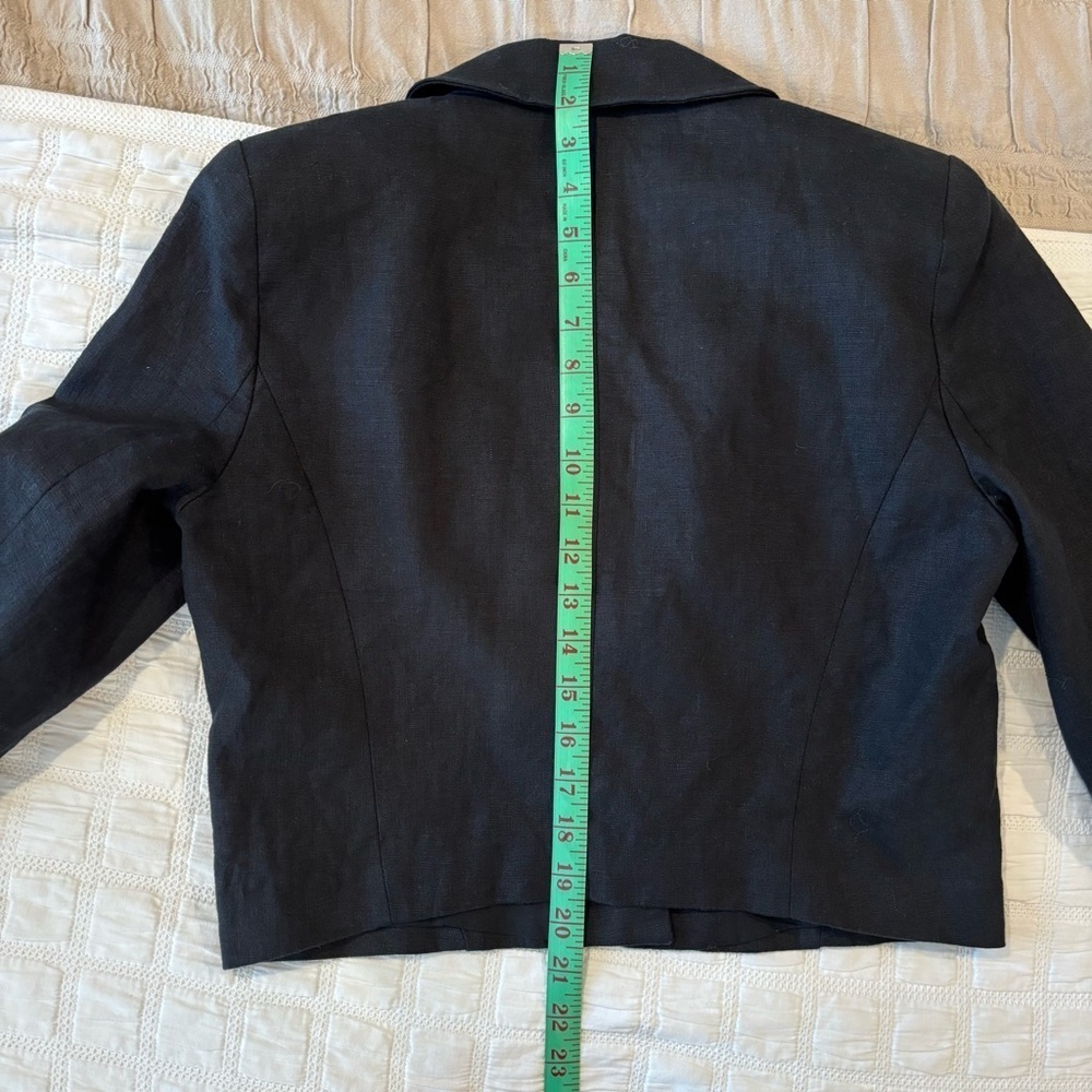 Abercrombie & Fitch Black Cropped Linen Blazer, Size M, Career, Shoulder Pads - Picture 9 of 11